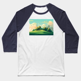 Abstract landscape with hills and trees and cloudy sky. Baseball T-Shirt